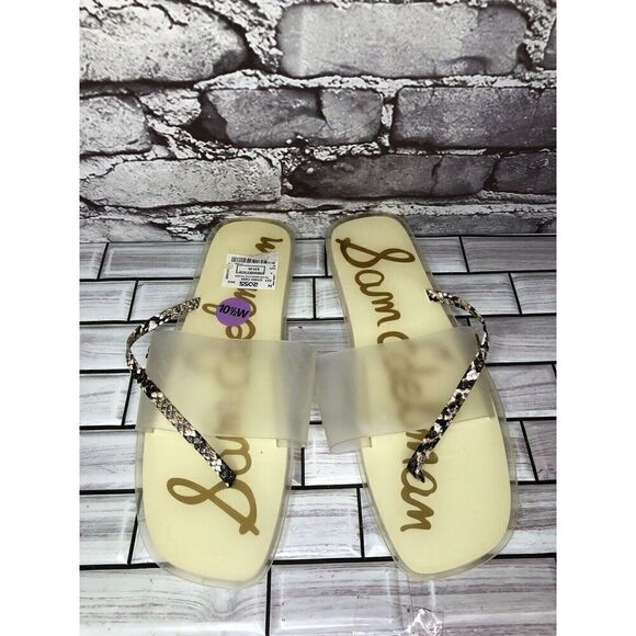 Sam Edelman Luciana Clear Cream Snakeskin Thong Strap Slide Sandals Women 10.5M - Picture 2 of 16